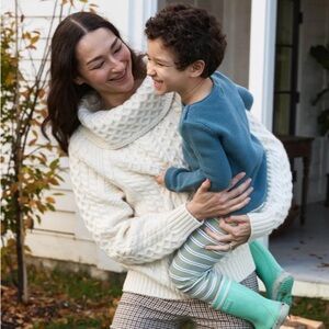 NWT Doen Gillian Fisherman Cable Knit Wool Cotton Roll Turtleneck Sweater Ivory